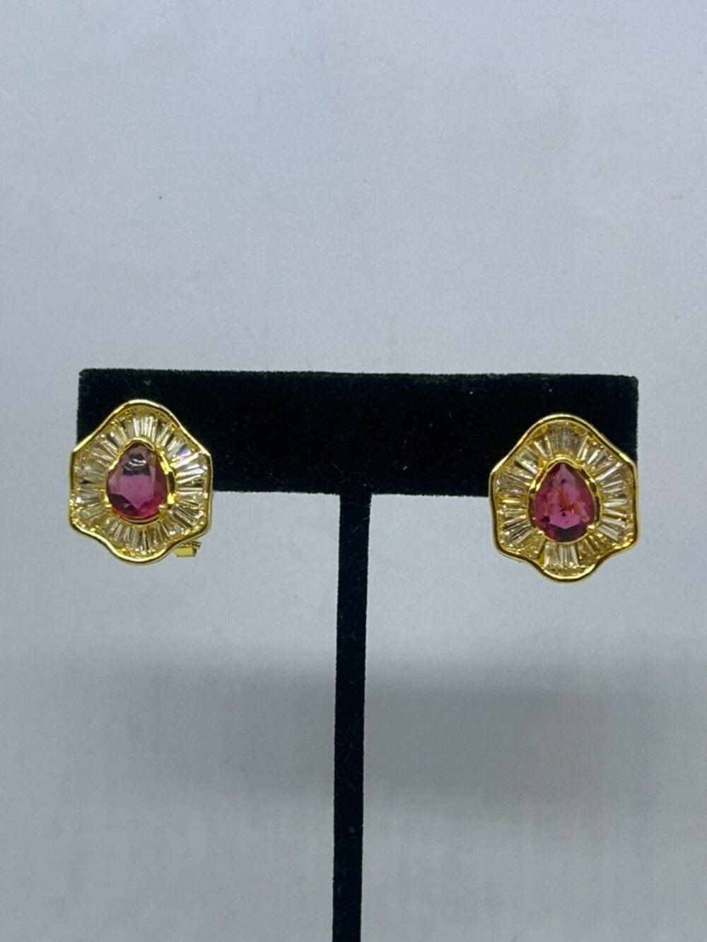 Golden Elegant & Luxurious Women's Pendant Earrings~Copper Classic Red Gemstone